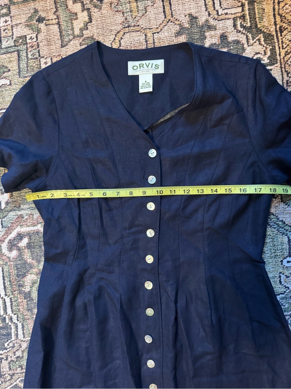 Orvis Vintage Linen Button-down Cottage Navy Women’s Dress Size 8 - Picture 6 of 7